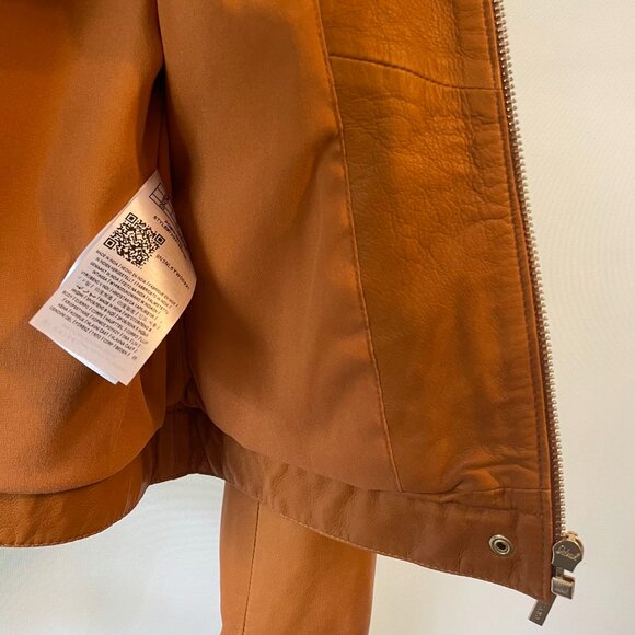 Marciano Guess Los angeles 100% Lamb Lambskin Leather Jacket Moto Caramel Saddle - Picture 12 of 14
